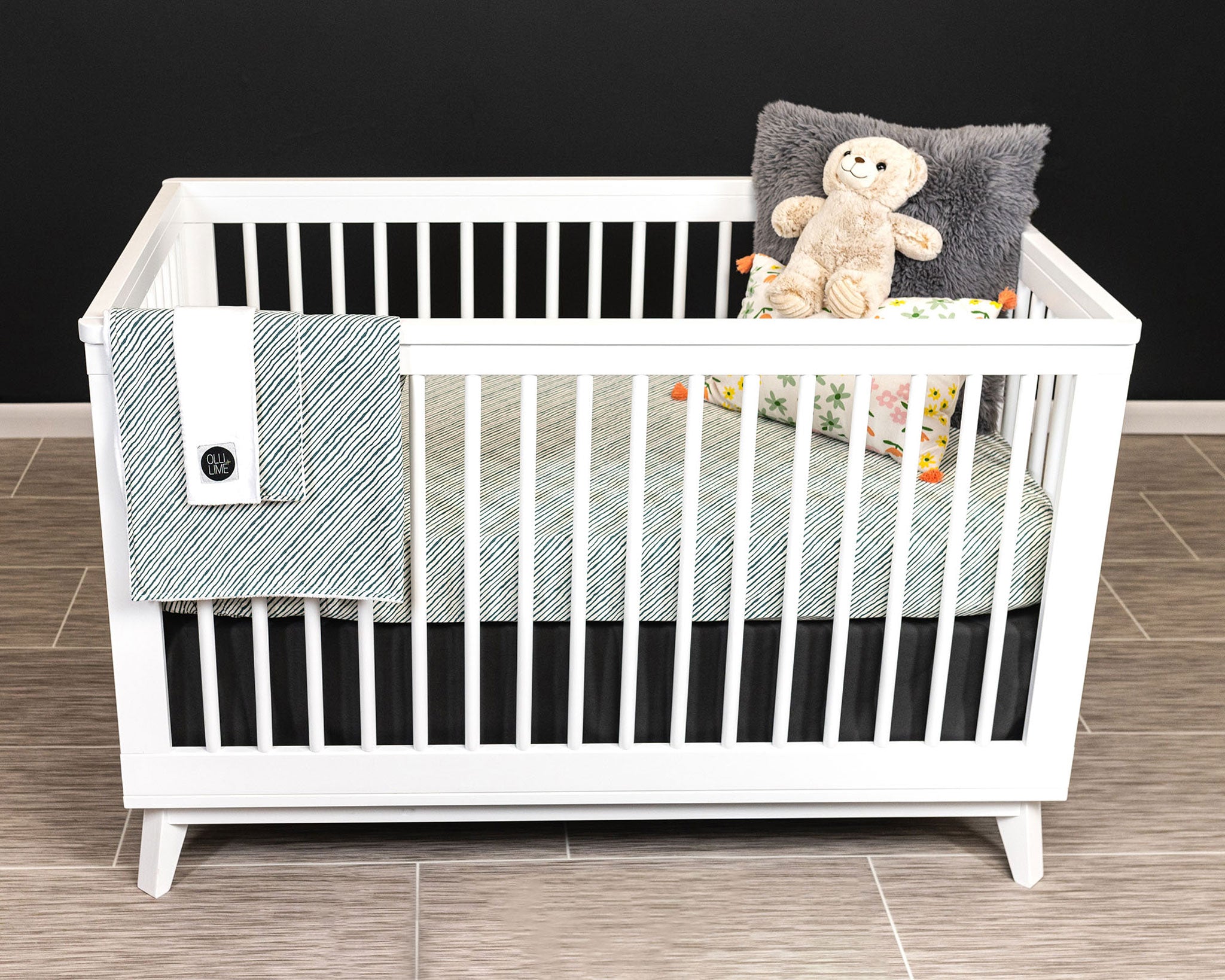 Sea Stripes - Deluxe Nursery Bedding Set - Freehand Green Stripes on Ivory - Olli+Lime